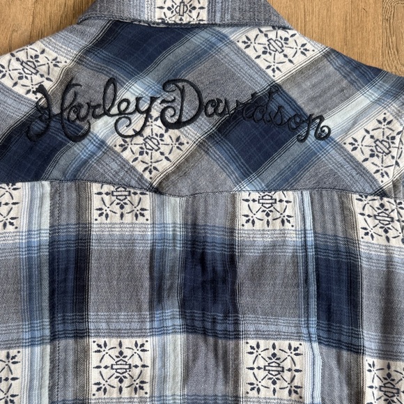 Harley-Davidson Blue and White Checkered Shirt Size Small - Picture 6 of 12